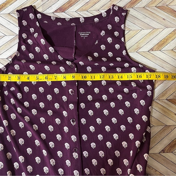 Garnet Hill Green Cotton Button Front Burgundy Knit Tank Dress Jersey Knit Comfy - Picture 9 of 10
